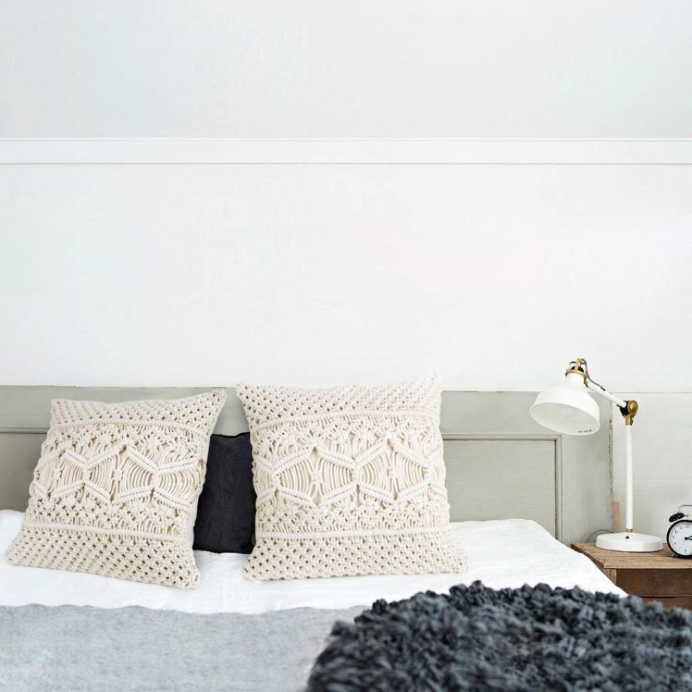 Throw Pillow Cover Macrame Cushion Case (Pillow Inserts Not Included) Set of 2 - Picture 6 of 6